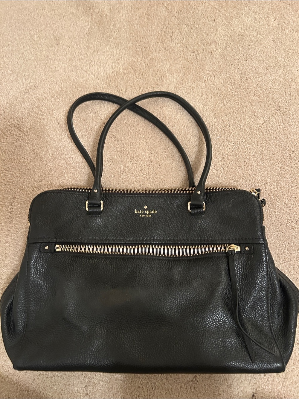kate spade Black Pebbled Leather Shoulder Bag with Gold Hardware